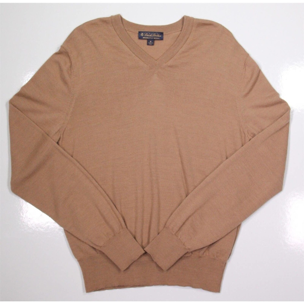 Brooks Brothers BrooksTech Merino Wool Golden Brown V-Neck Sweater~ Men's Medium
